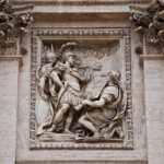detail of Fountain di Trevi landmark of Rome Italy